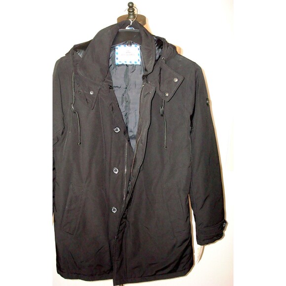 New NWT Mens M $300 Ben Sherman London Down Blend Coat Removable Hood Black Warm - Picture 2 of 14